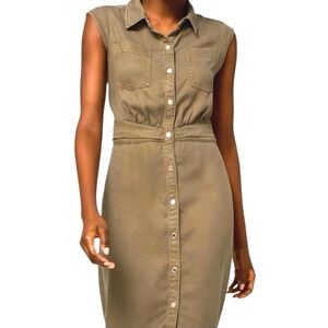 Nwt White House Black Market Olive Green Utility Sleeveless Shirtdress